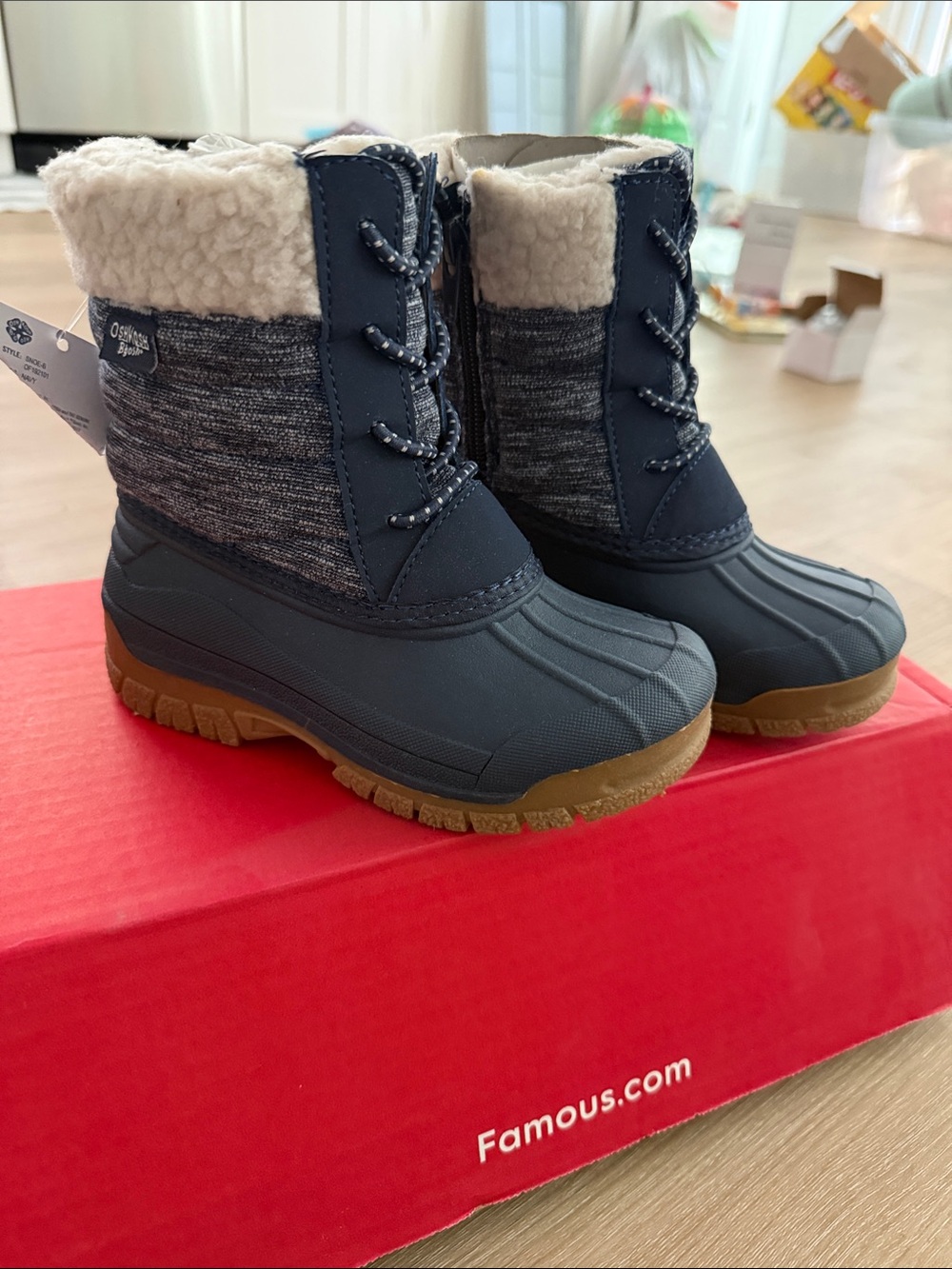 OshKosh B'gosh Navy Blue and Brown Toddler Snow Boots